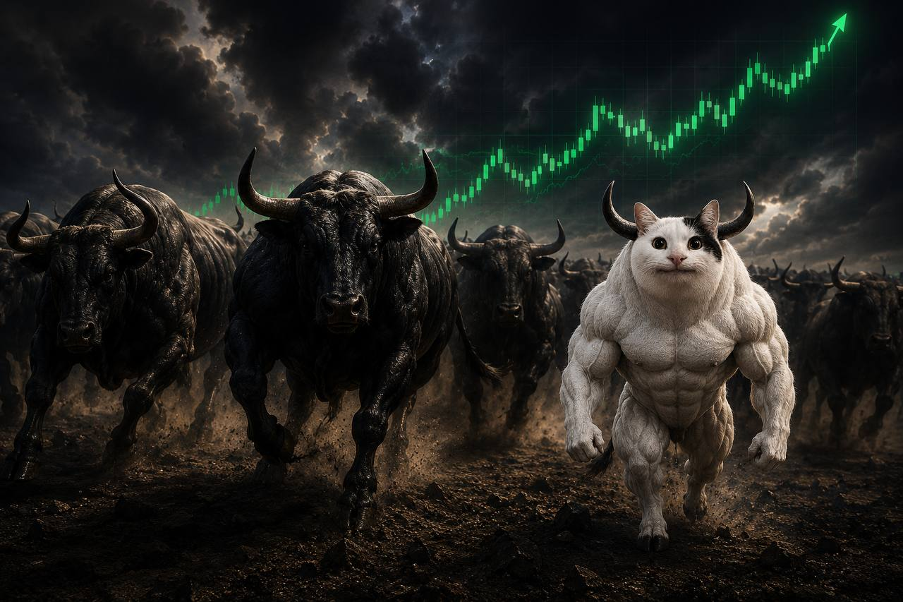 Leading the stampede, green candles behind